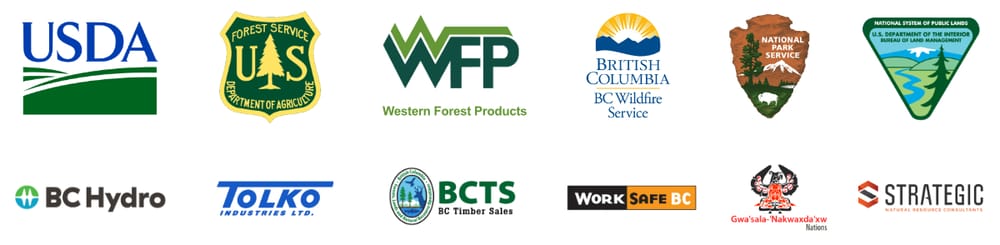 USDA, U.S. Forest Service, Western Forest Products, BC Wildfire Service, National Park Service, Bureau of Land Management, BC Hydro, Tolko, BC Timber Sales, WorkSafeBC, Gwa'sala-'Nakwaxda'xw Nations, Strategic